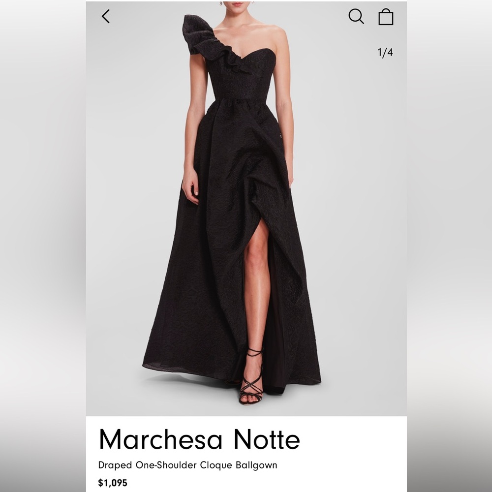 Marchesa Draped One—Shoulder Cloque Ballgown